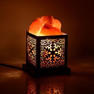 Black Iron Snowflake Design Rock Salt Lamp